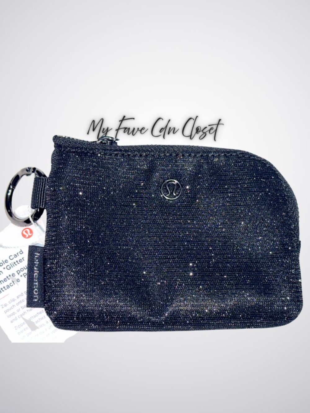 NWT Lululemon athletica Shimmering Glitter Black/Gunmetal Clippable Card Pouch